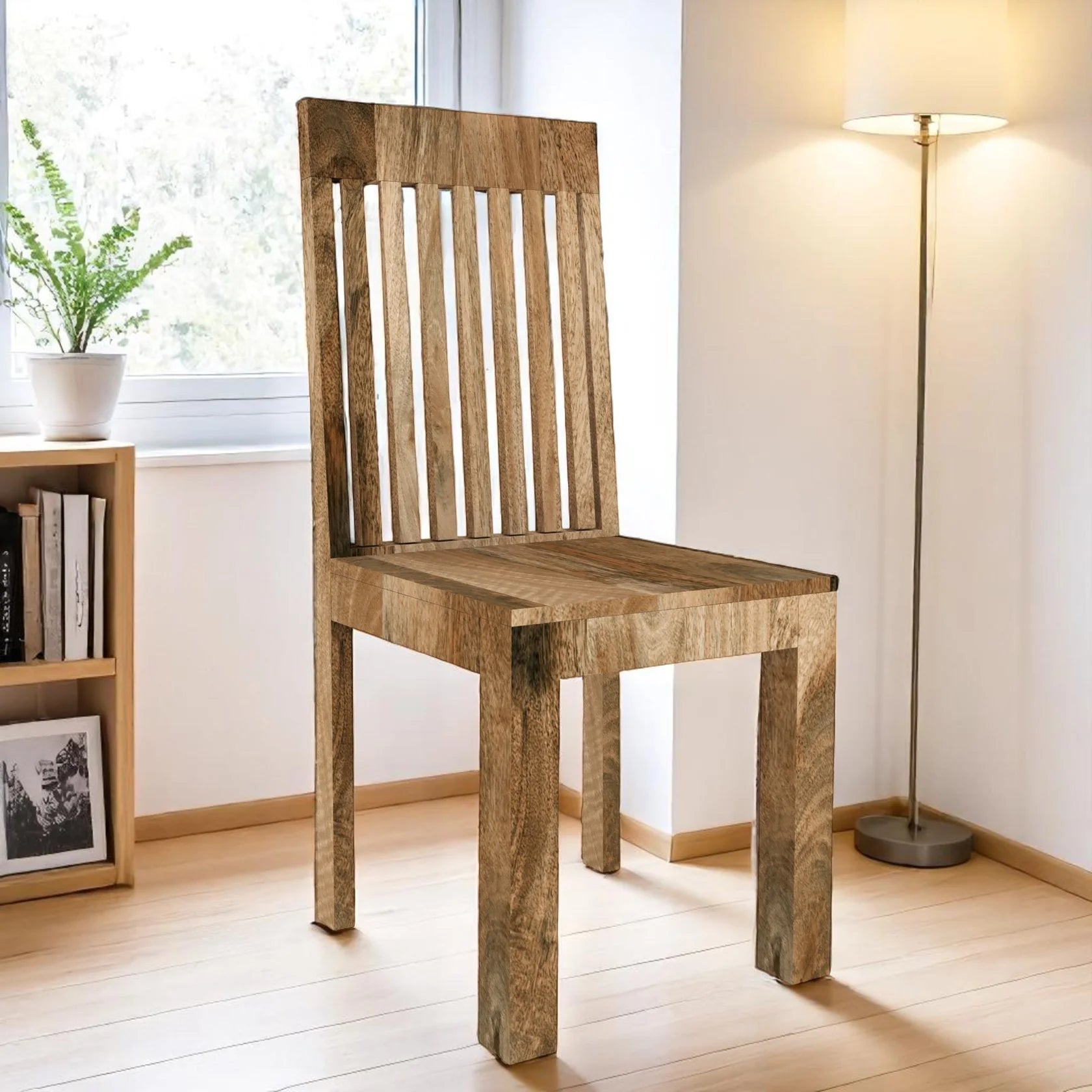 Cube Slat Chair – Natural Mango Wood (Set of 2)