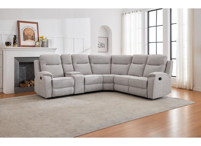 Carlingford Light Grey Chenille Reclining Corner Sofa with Console