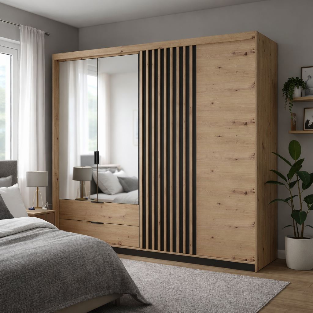 Tally 2.2m Wardrobe – Artisan Oak with LED Lighting