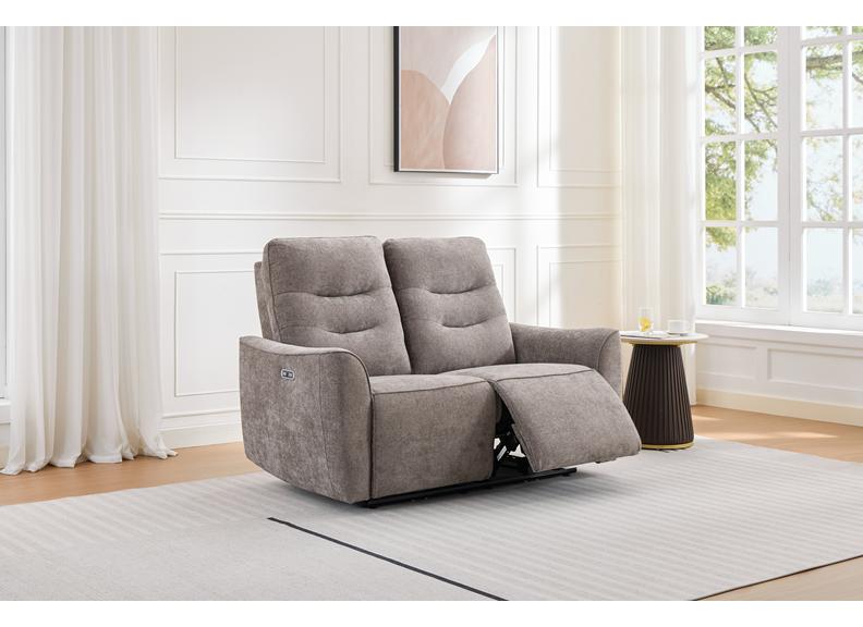 Cupar Stone Fabric Powered Reclining 2 Seat Sofa