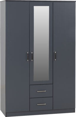 Dakota 3 Door Mirrored Wardrobe with Drawers – Large Storage