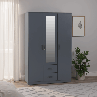 Dakota 3 Door Mirrored Wardrobe with Drawers – Large Storage