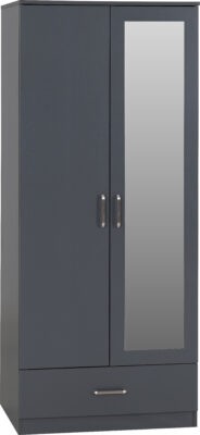 Dakota 2 Door Mirrored Wardrobe with Drawer – Space Saving Storage