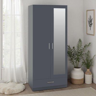 Dakota 2 Door Mirrored Wardrobe with Drawer – Space Saving Storage