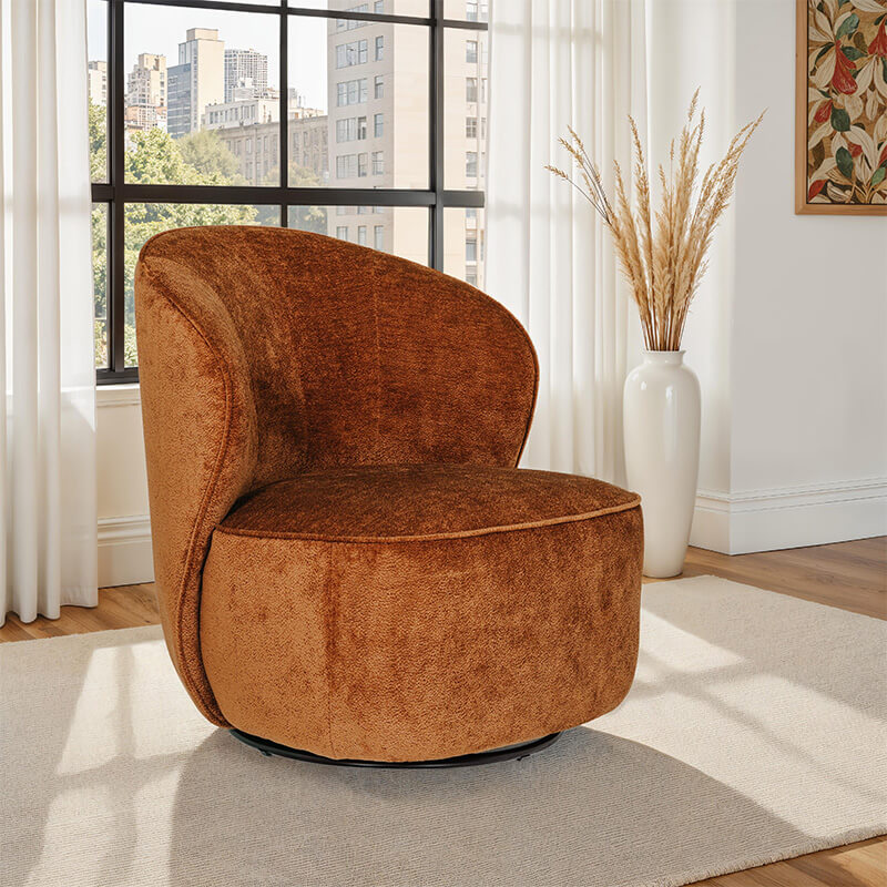 Edie Swivel Accent Chair – Rust Upholstery with Smooth Swivel Function