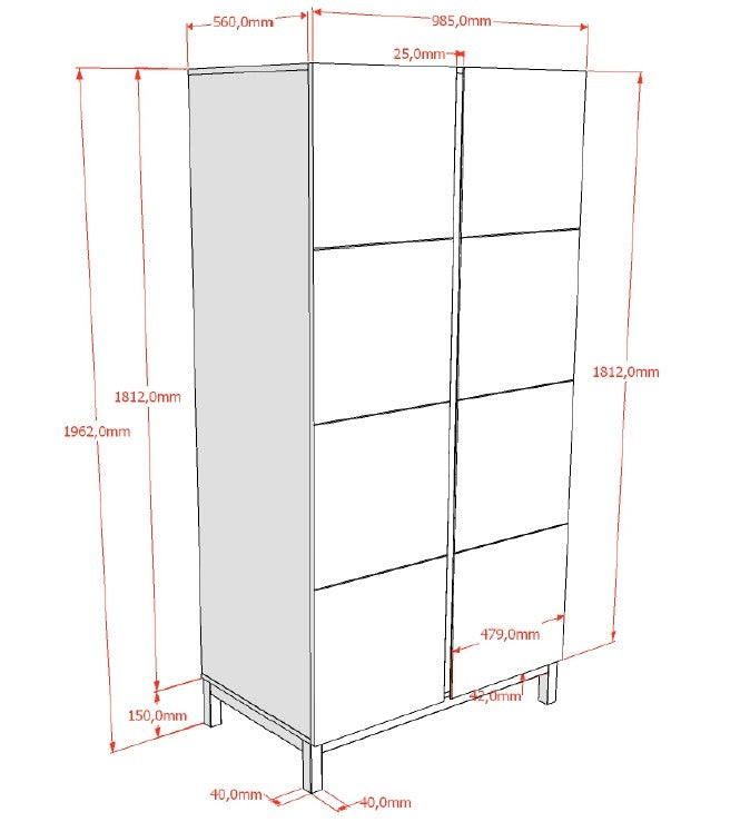 Eva 2 Door Wardrobe White