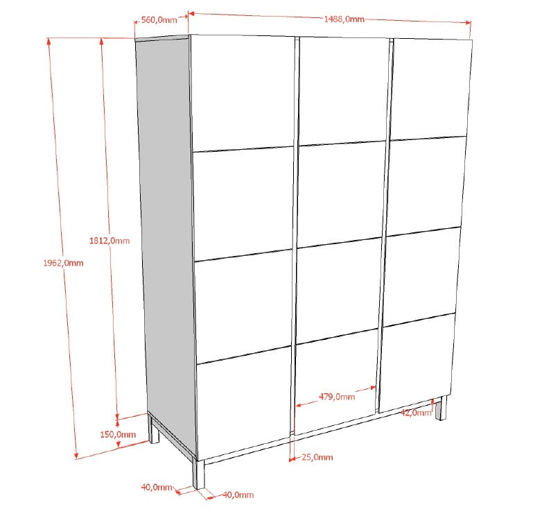 Eva 3 Door Wardrobe White