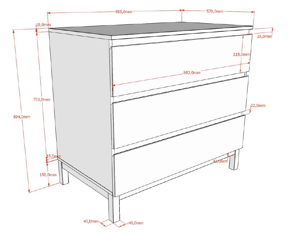 Eva Chest Of 3 Drawers White