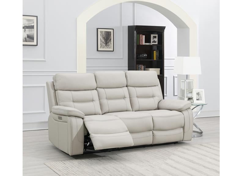Egan Light Grey Leatherette Powered Reclining 3 Seat Sofa