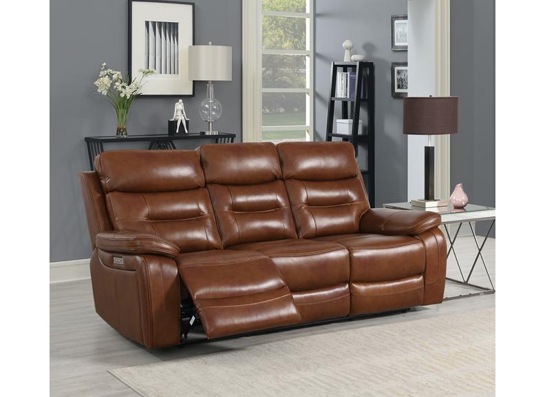 Egan Bison Saddle Leatherette Powered Reclining 3 Seat Sofa (Pre-Order)