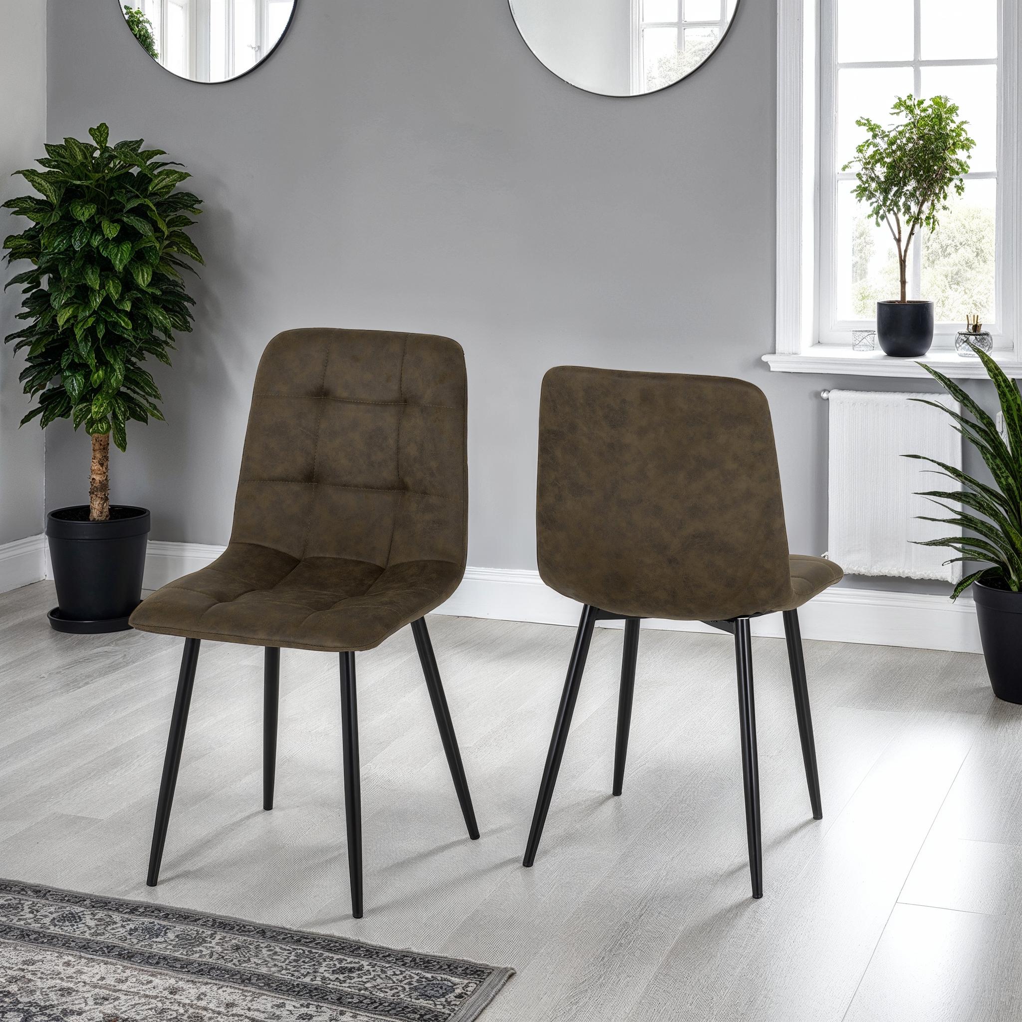 Fenton Dining Chair – Olive Green Suede with Black Metal Legs (X2 PER BOX)
