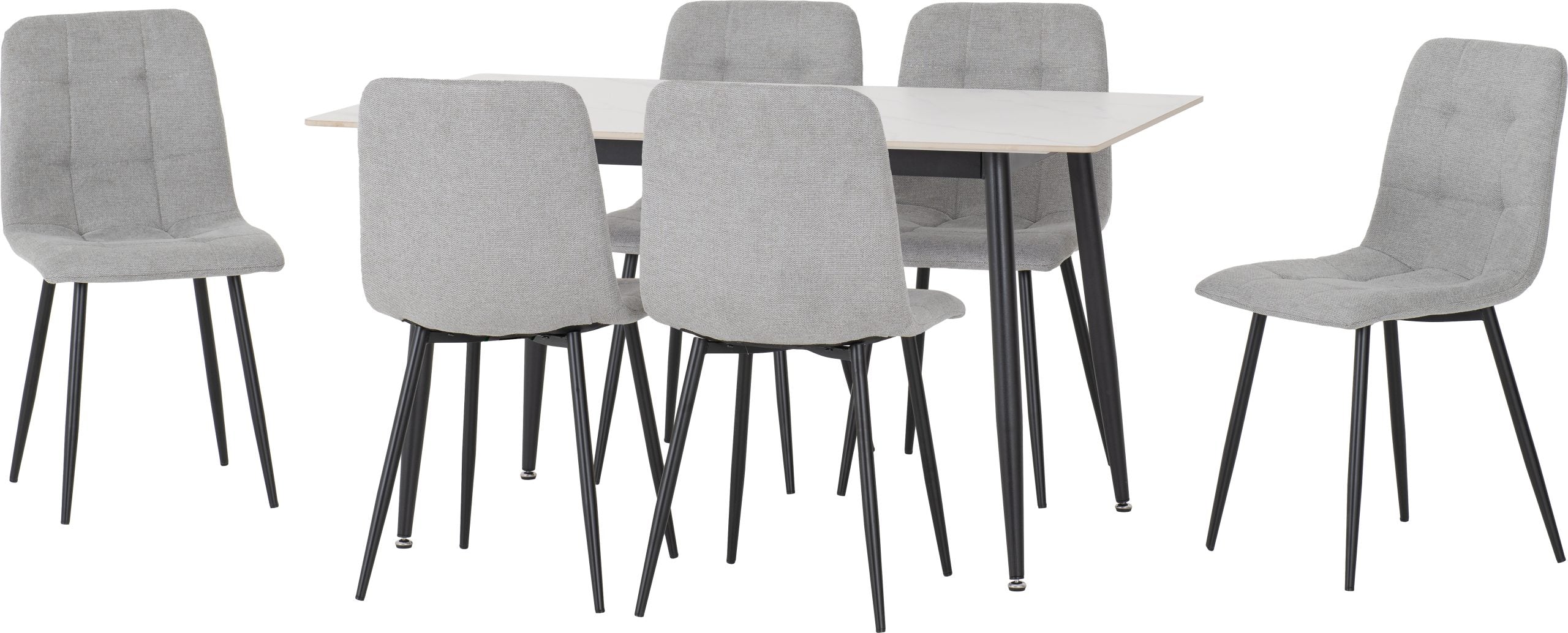Fenton Dining Set – White Table with Light Grey Fabric (X6 CHAIRS)