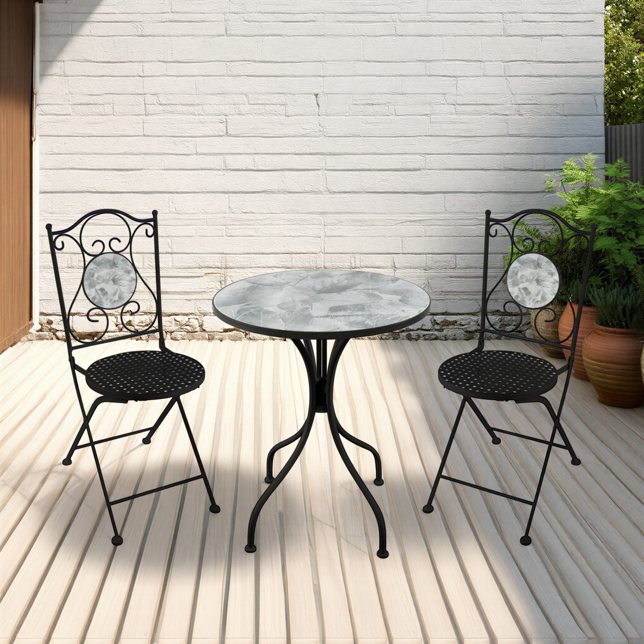 Ferne Patio Dining Set Black/Grey Leaf