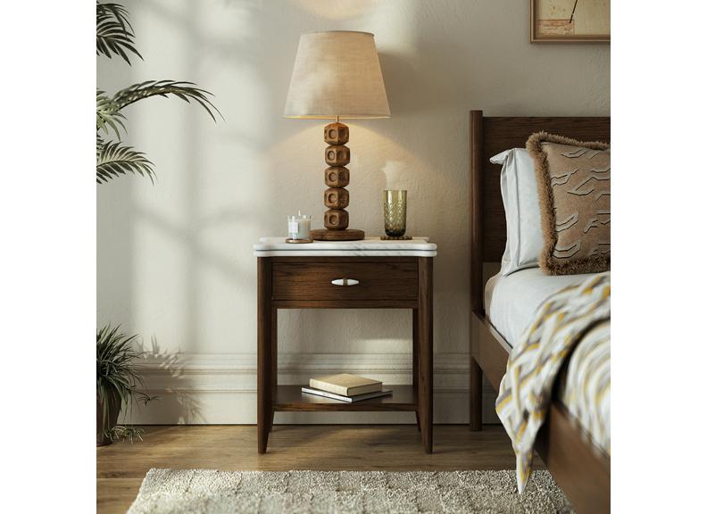 Florence Lamp Table – Dark Wood Finish | Marble top & Handles