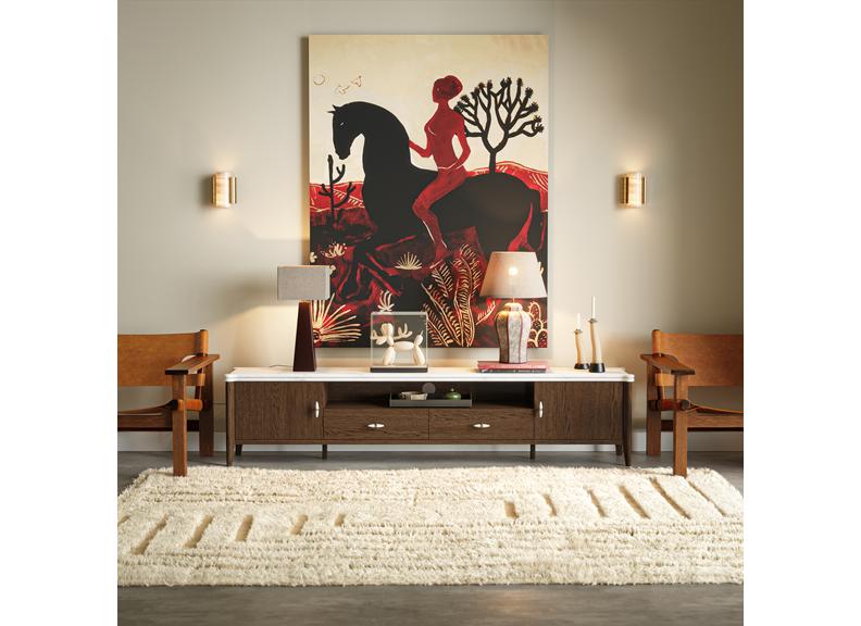 Florence 210 cm TV Stand – Dark Wood Finish | Marble Top