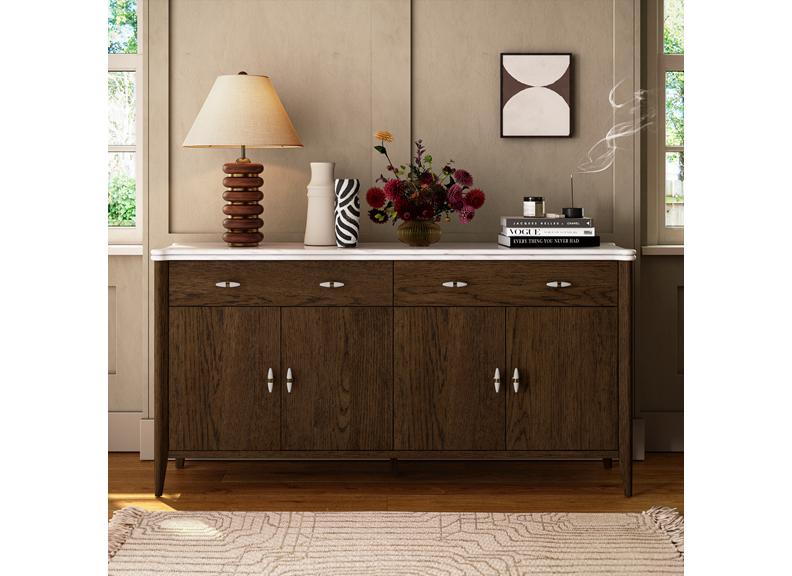 Florence Large Sideboard – Dark Wood Finish | Marble Top