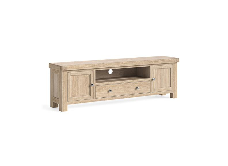 Normandy TV Unit 190cm | Solid Oak With Whitewashed Finish
