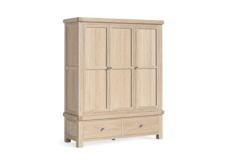 Normandy Three Door Wardrobe | Large Bedroom Wardrobe In A Whitewashed Finish