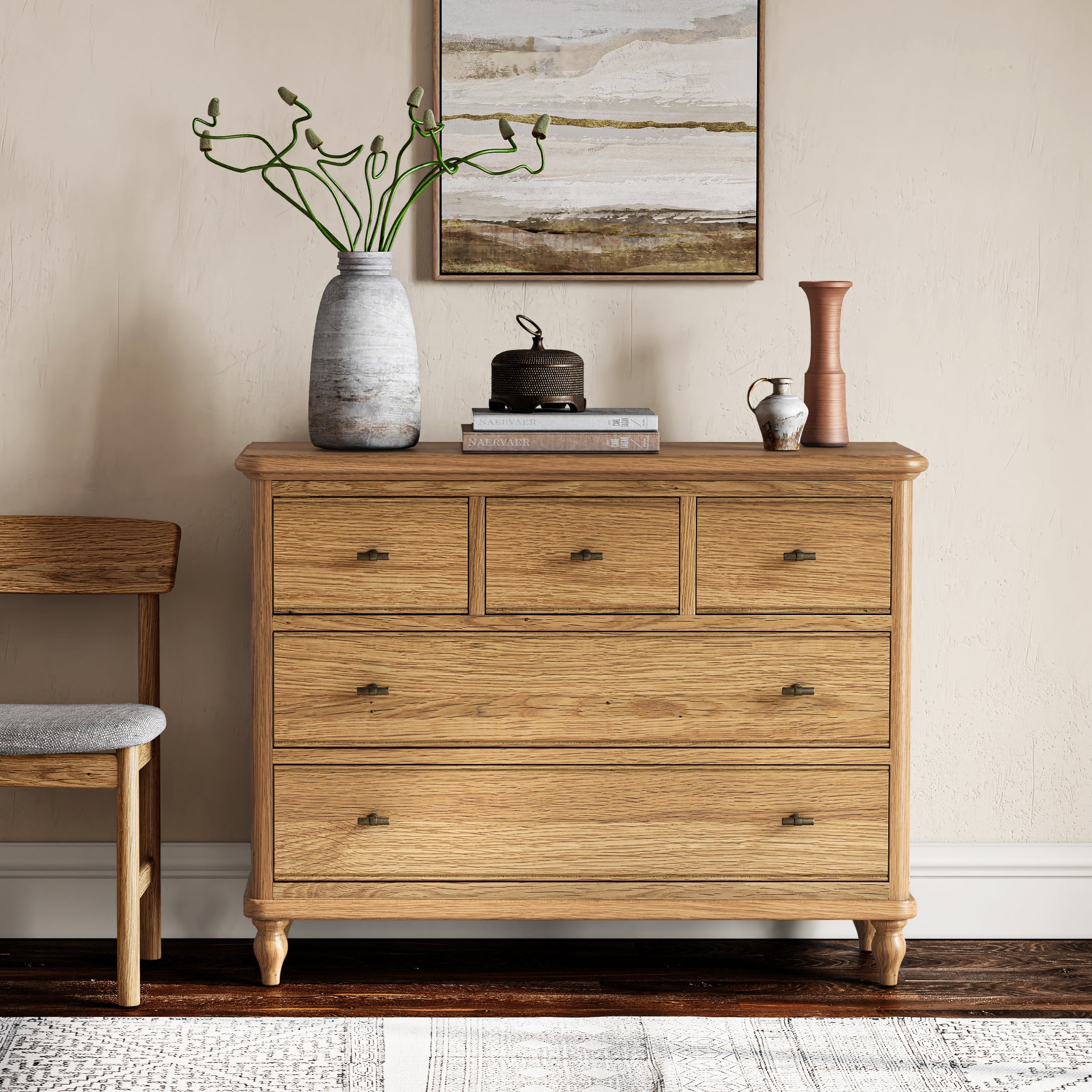 Verona 3 Over 2 Drawer Chest – Solid Oak with Warm Wax Finish