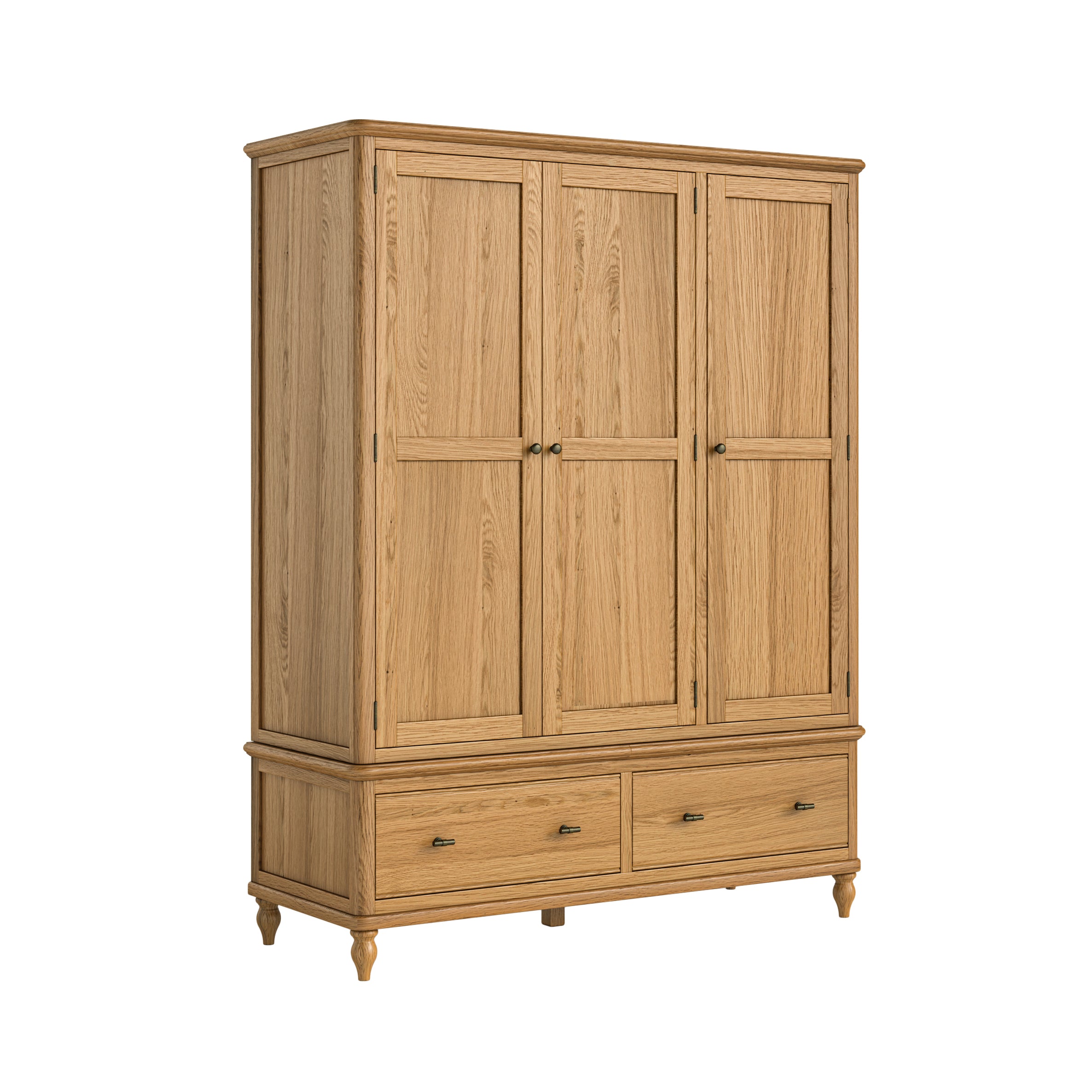 Verona Triple Wardrobe – Solid Oak with Lower Drawers