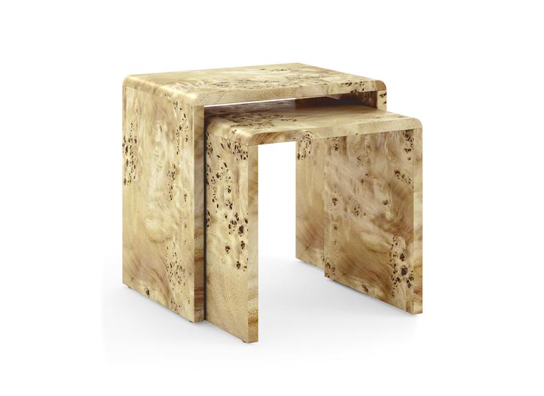 Lucca Burl Wood Table Nest – Walnut Finish | Designer Living Room Table Set