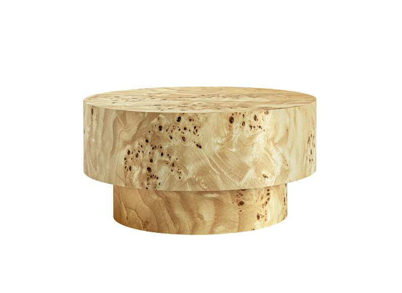 Lucca Burl Wood Round Drum Coffee Table – Walnut Finish | Round Designer Living Room Centre Table