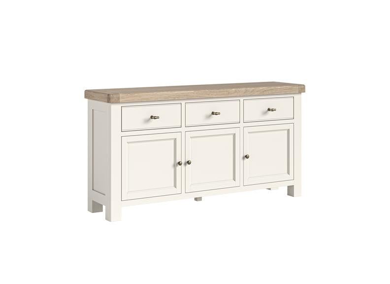 Windsor Large Sideboard - Rustic Country Style Occasional Furniture With A Coconut White Frame & Oak Top –  (GLH)