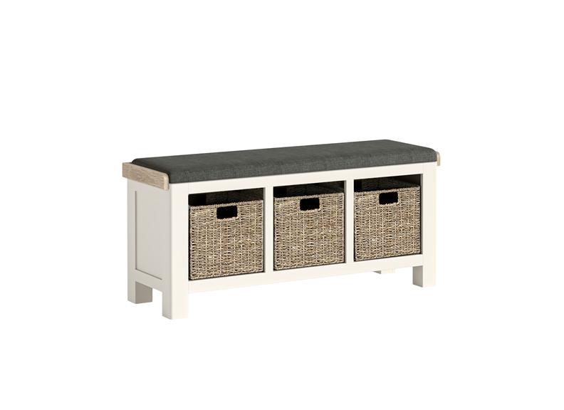 Windsor Storage Bench In Coconut White Frames & Oak Tops – Rustic Country Style Furniture (GLH)