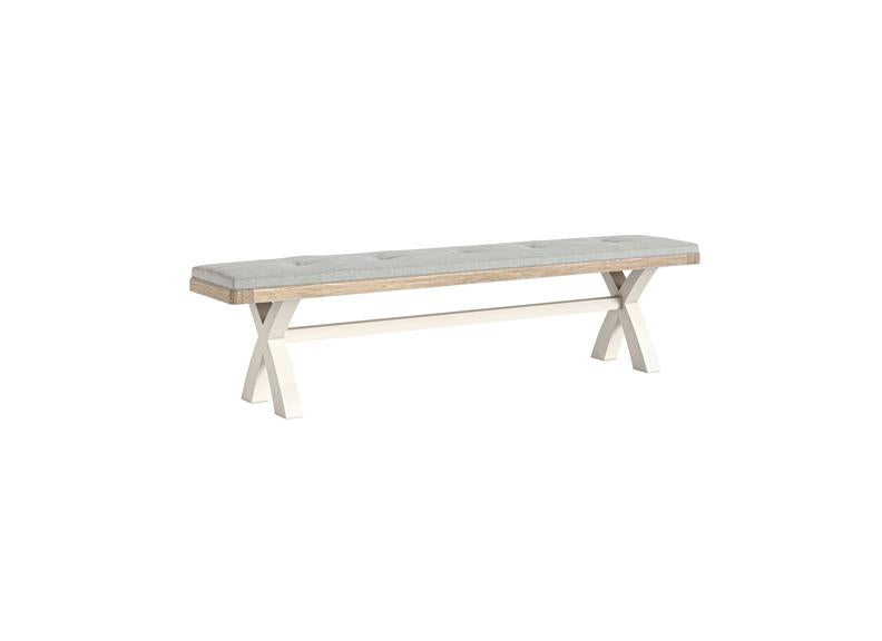 Windsor Cross Bench In Coconut White Frames & Oak Tops – Rustic Country Style Furniture (GLH)