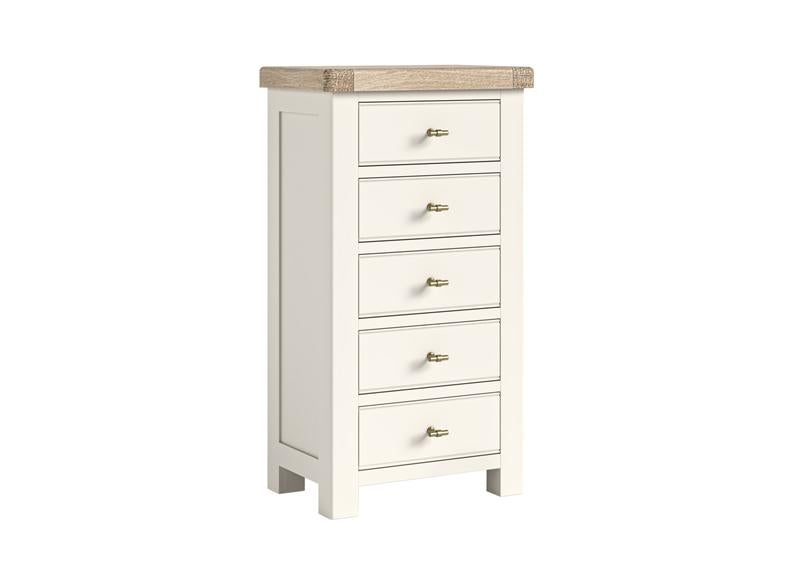 Windsor Tall Chest With A Coconut White Frame & Oak Top – Rustic Country Style Bedroom Furniture (GLH)