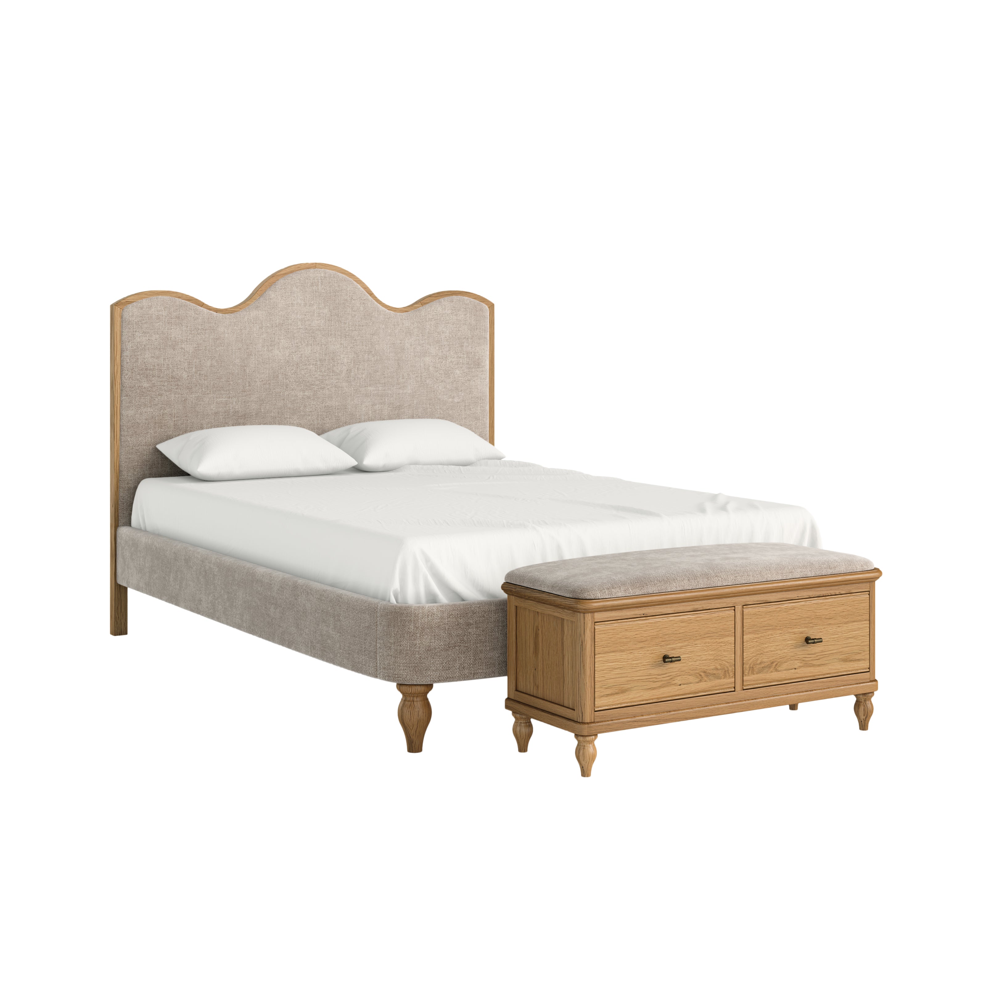 Verona 5' Upholstered Bed Frame – Oatmeal Fabric with Curved Headboard