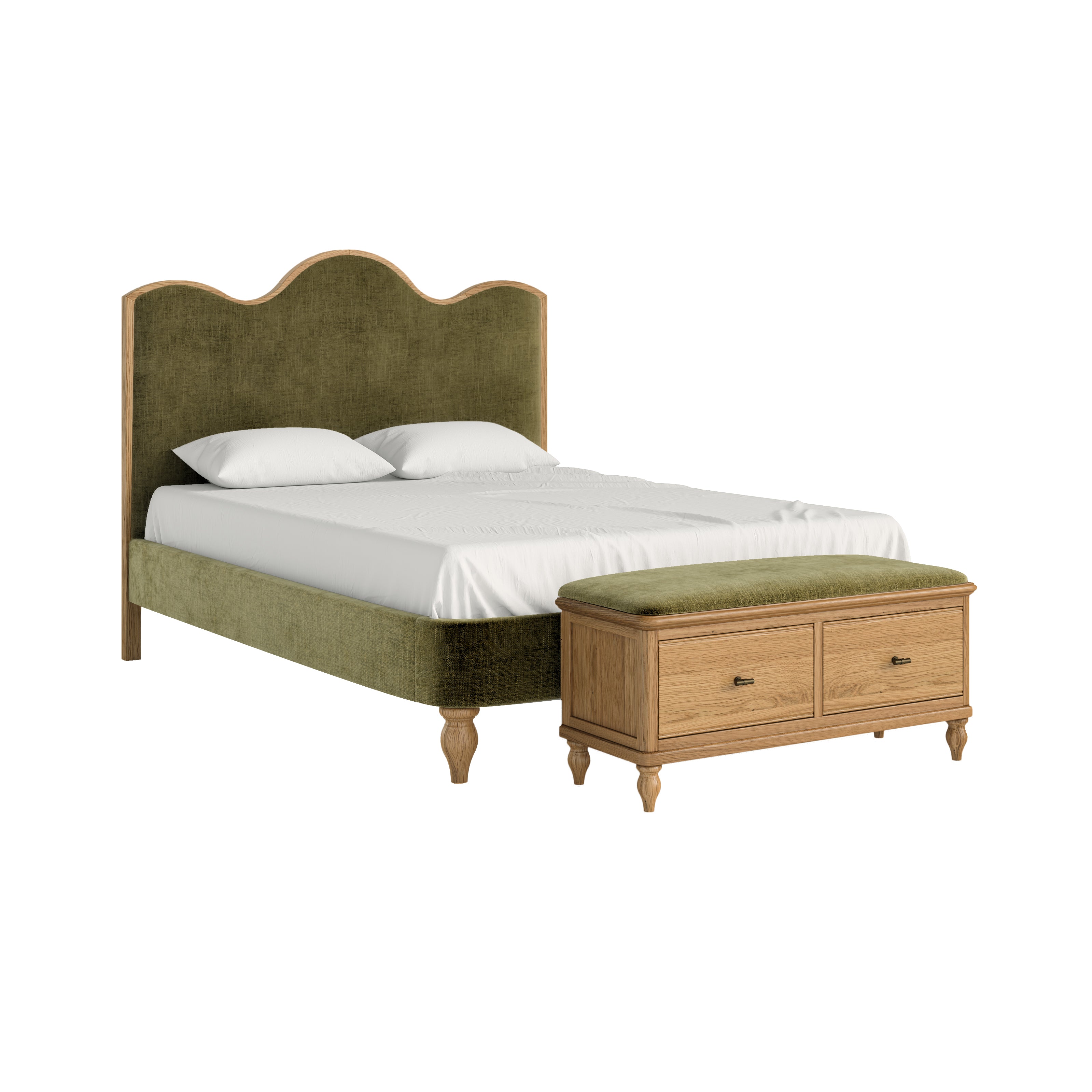 Verona 5' Upholstered Bed Frame – Green Fabric with Curved Headboard