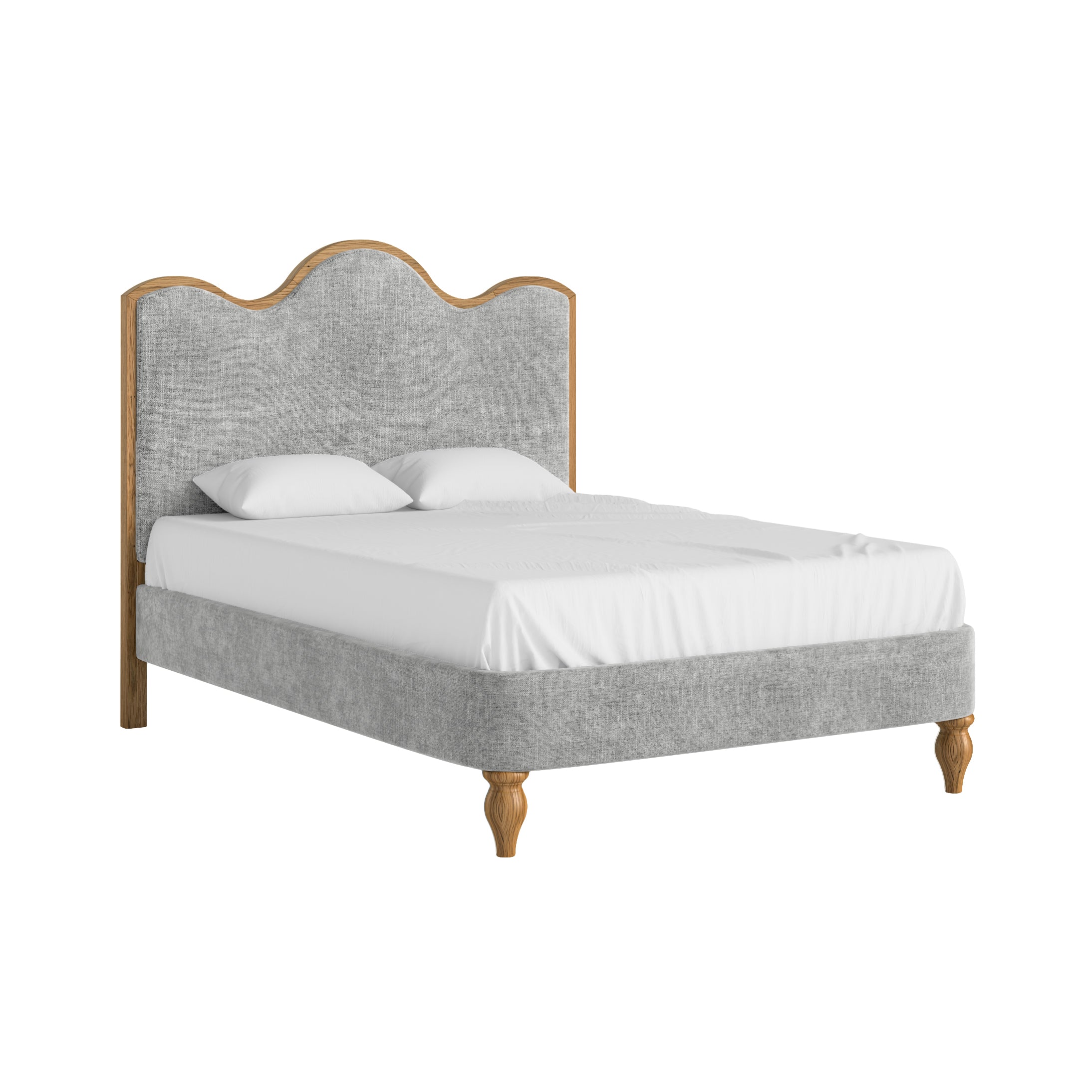 Verona 4'6 Upholstered Bed Frame – Grey Fabric with Curved Headboard