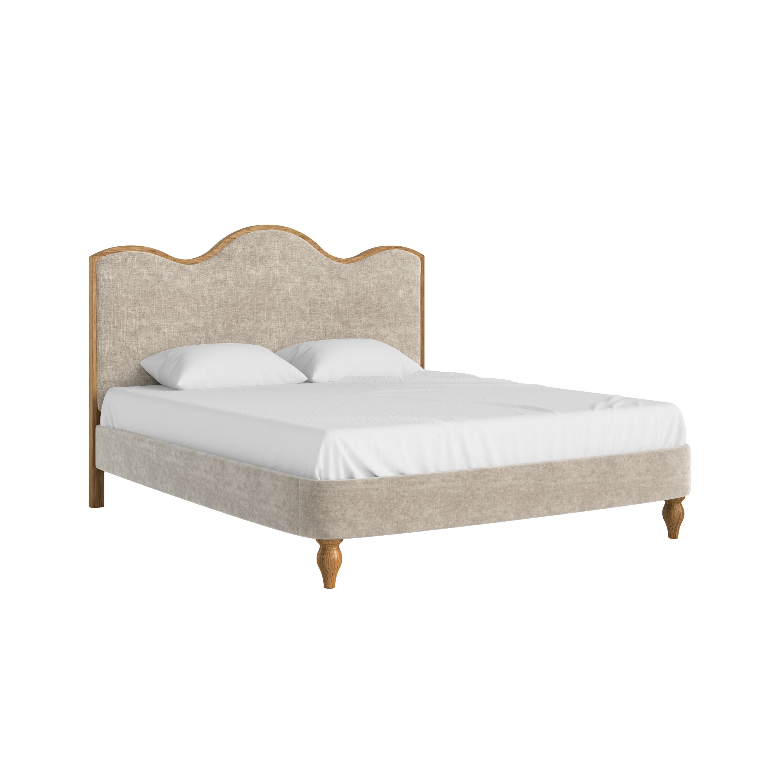 Verona 6' Upholstered Bed Frame – Oatmeal Fabric with Curved Headboard