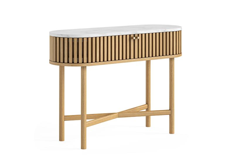 Soho Natural Wood Oval Console Table With Marble Top