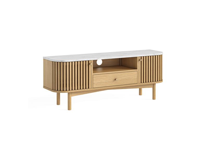 Soho Natural Wood Small TV Stand - Light Wood Body With Marble Top