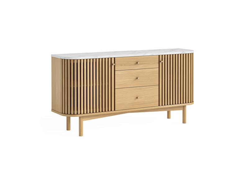 Soho Natural Wood Medium Sideboard - Light Wood Body With Marble Top