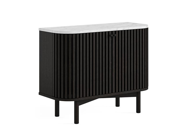 Soho Black Wood Small Sideboard - Dark Wood Body With Marble Top