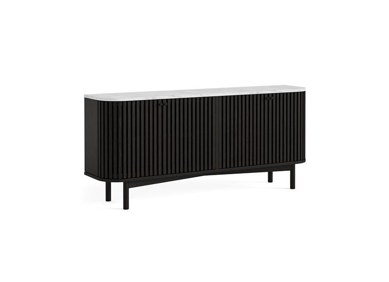 Soho Black Wood Large Sideboard - Dark Wood Body With Marble Top