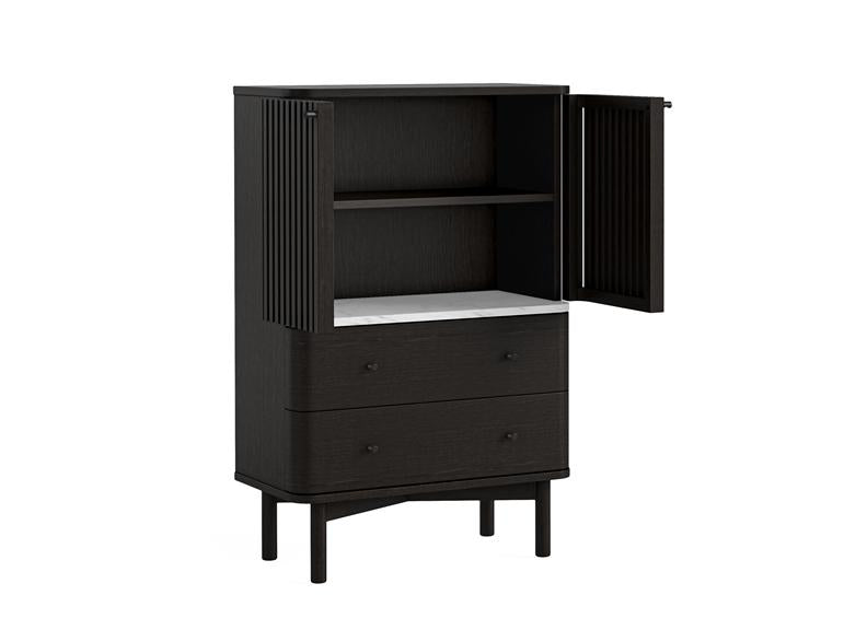 Soho Black Wood Shoe Cabinet - Dark Wood Body With Marble Top