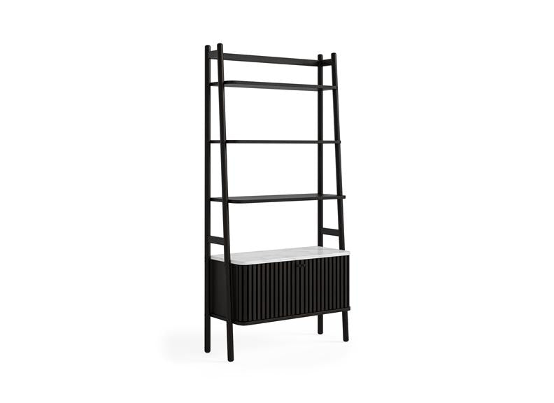 Soho Black Wood Bookcase - Dark Wood Body With Marble Top