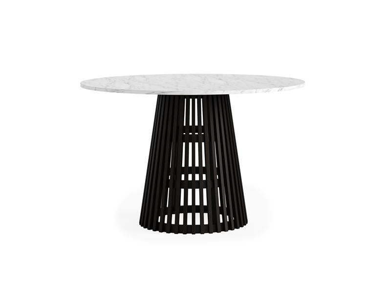 Soho Black Wood Round Top Dining Table - Coloured Wood Body With Marble Top