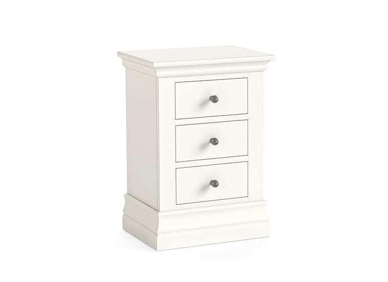 Burgundy Three Drawer Bedside – Smooth White Lacquered Bedside Storage Unit