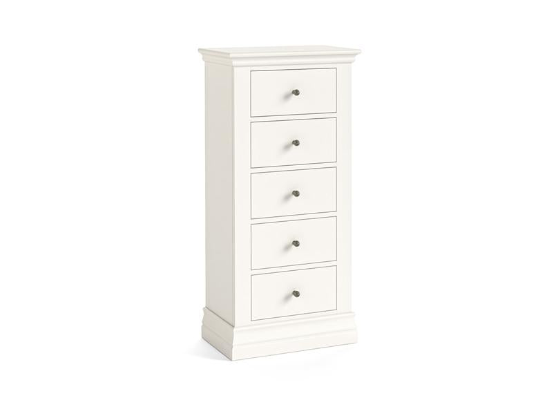 Burgundy Tallboy Chest Of Drawers – Smooth White Lacquered Bedroom Storage Unit