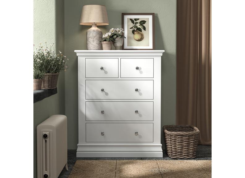 Burgundy 2+3 Chest Of Drawers – Smooth White Lacquered Bedroom Storage Unit