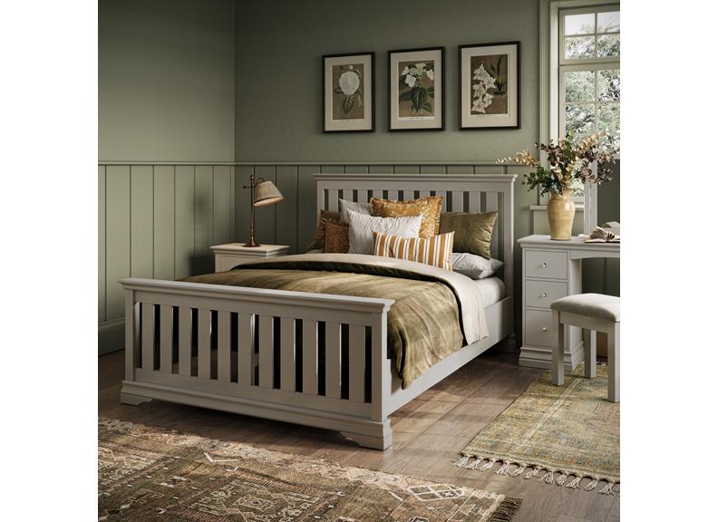 Burgundy Bedframe – Cool Light Grey Lacquered Bed With Low Foot End