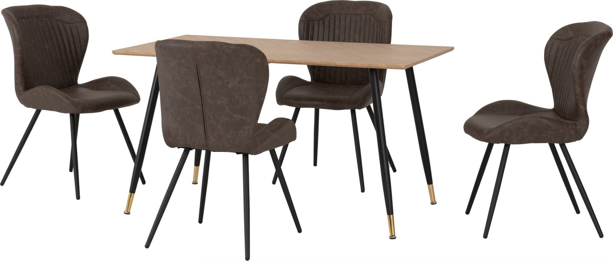 Hamilton Medium Dining Set with Quebec Chairs Medium Oak Effect/Black/Brown Faux Leather