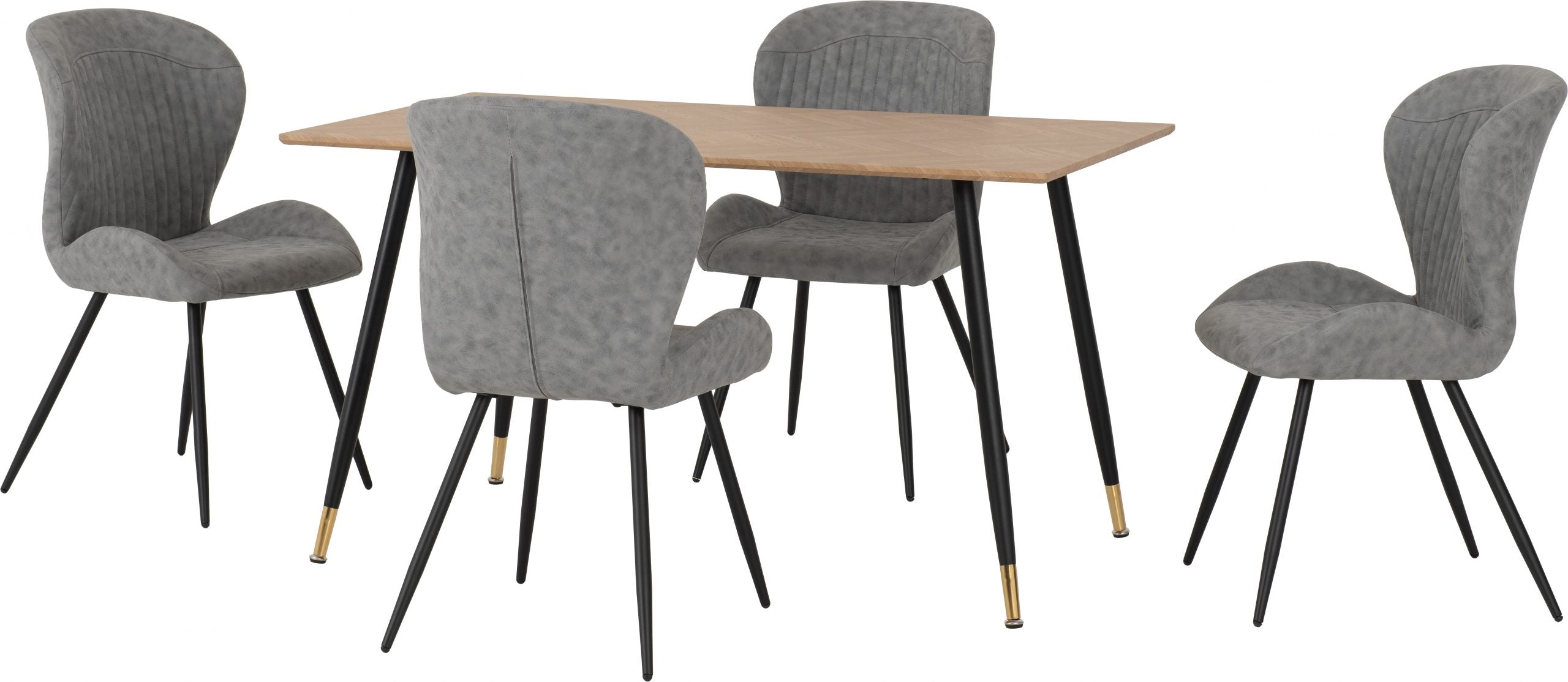 Hamilton Medium Dining Set with Quebec Chairs Medium Oak Effect/Black/Grey Faux Leather