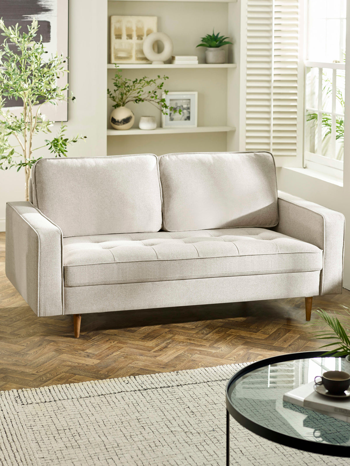 Henrietta Beige Chenille Upholstered 3 Seater Sofa