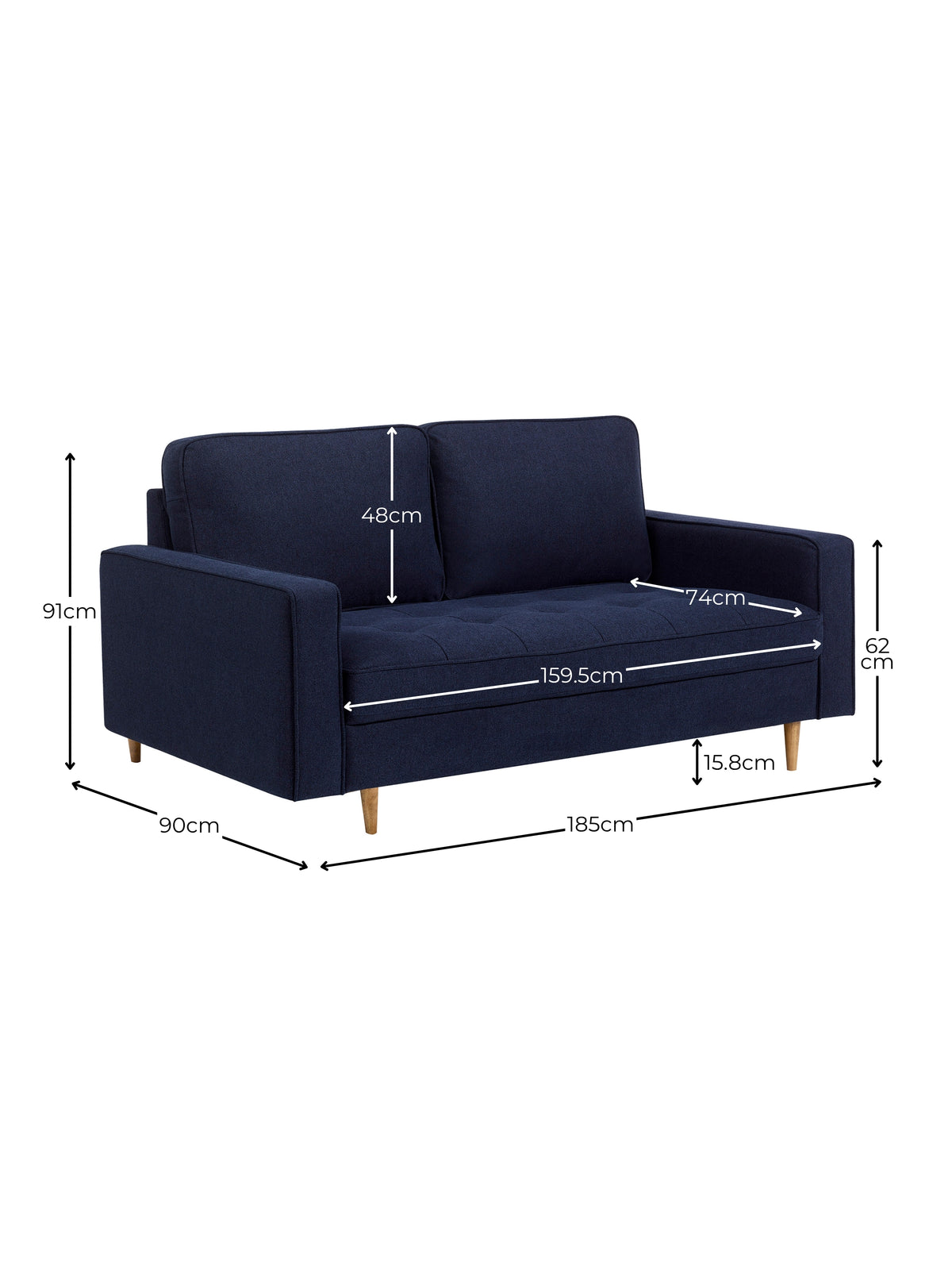Henrietta Deep Blue Linen Upholstered 3 Seater Sofa